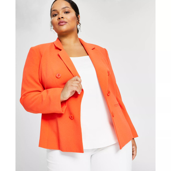 Plus Size Textured Crepe Faux-Double-Breasted Blazer, Created for Macy's