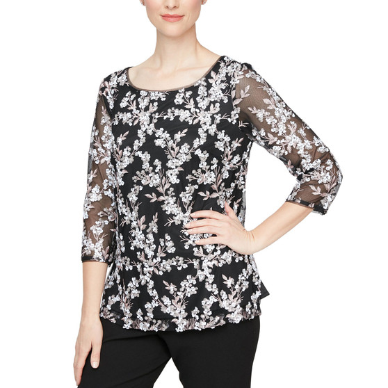 Embroidered Sequin 3/4-Sleeve Top