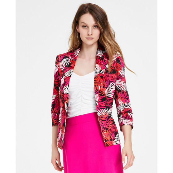 Women's Leaf-Print Satin Ruched Blazer, Created for Macy's