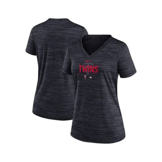 Women's Black Minnesota Twins Authentic Collection Velocity Practice Performance V-Neck T-shirt