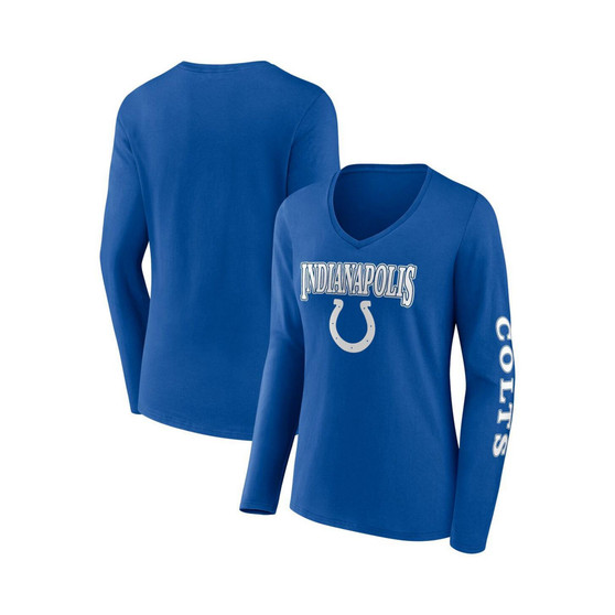 Women's Branded Royal Indianapolis Colts Wordmark Long Sleeve V-Neck T-shirt