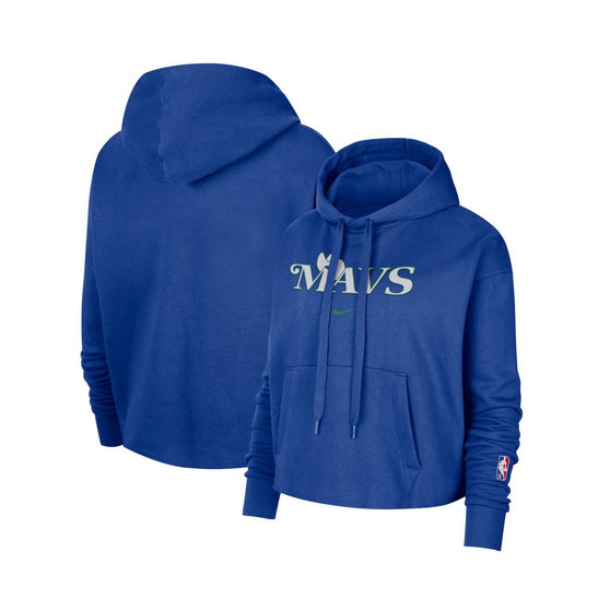 Women's Blue Dallas Mavericks 2021/22 City Edition Essential Logo Cropped Pullover Hoodie