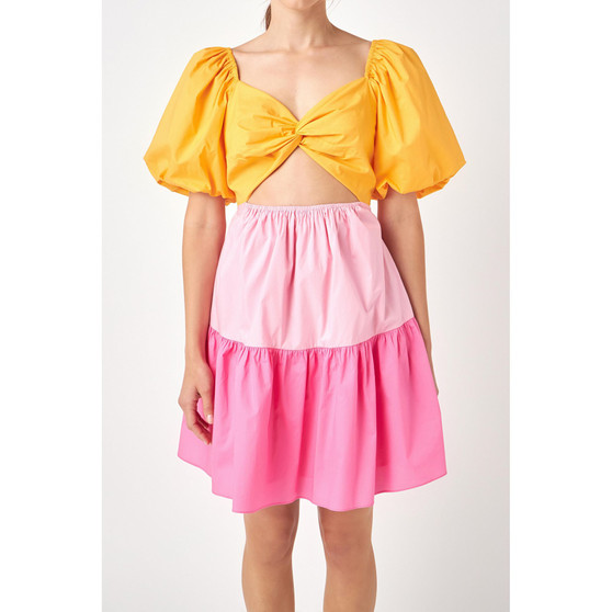 Women's Color Block Front Twist Mini Dress