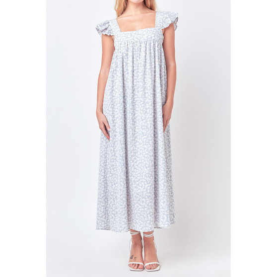 Women's Floral Print with Embroidery Maxi Dress