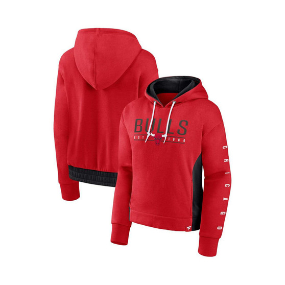 Women's Branded Red Chicago Bulls Iconic Halftime Colorblock Pullover Hoodie