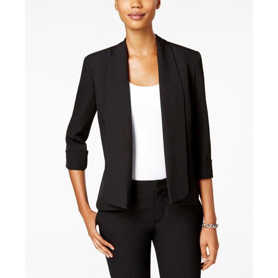 Open-Front Soft Blazer with Cuffed Sleeves