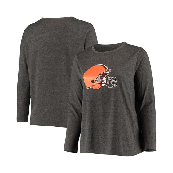 Women's Plus Size Charcoal Cleveland Browns Primary Logo Long Sleeve T-shirt