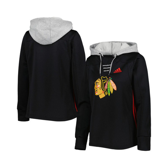 Women's Black Chicago Blackhawks Skate Lace Team Pullover Hoodie