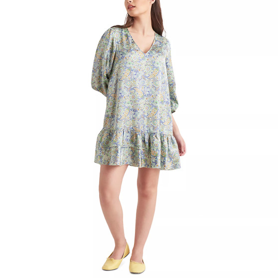 Light Satin V-Neck Ruffled-Hem Mini Dress