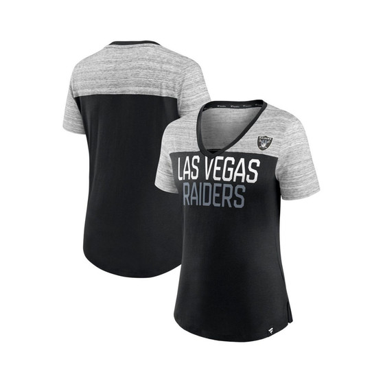 Women's Branded Black and Heathered Gray Las Vegas Raiders Close Quarters V-Neck T-shirt