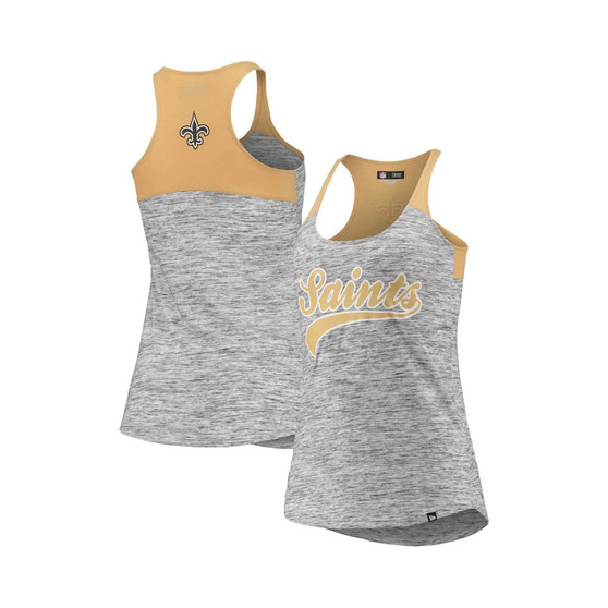 Women's Gold-Tone and Black New Orleans Saints Space Dye Racerback Tank Top