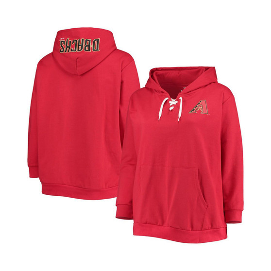 Women's Red Arizona Diamondbacks Plus Size Lace-Up V-Neck Pullover Hoodie