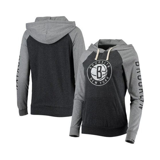Women's Black Brooklyn Nets Raglan Pullover Hoodie