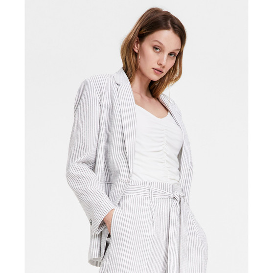 Women's Seersucker Single-Button Notched-Lapel Blazer, Created for Macy's