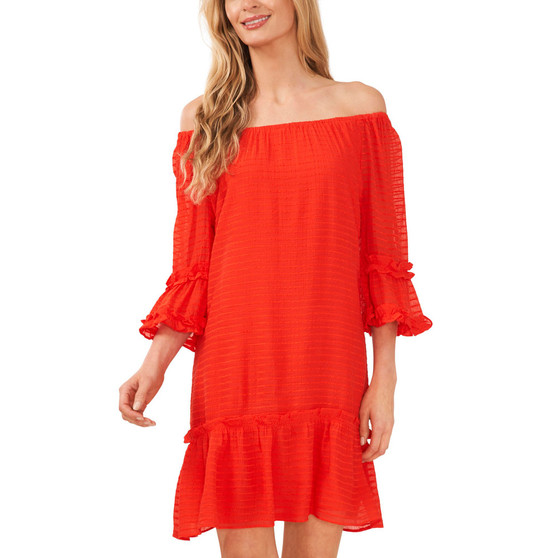 Women's Elbow Sleeve Off-the-Shoulder Flounce Dress