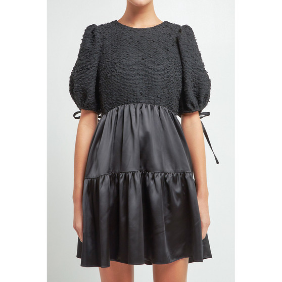 Women's Satin Contrast Tweed Mini Dress