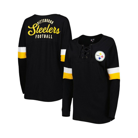 Women's Black Pittsburgh Steelers Athletic Varsity Lace-Up Long Sleeve T-shirt