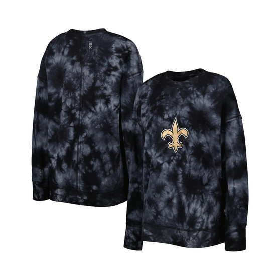 Women's Black New Orleans Saints Bailey Tie-Dye Tri-Blend Pullover Sweatshirt