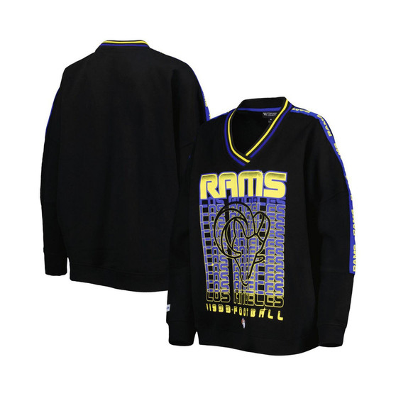 Women's Black Los Angeles Rams Vintage-like Pullover V-Neck Sweatshirt