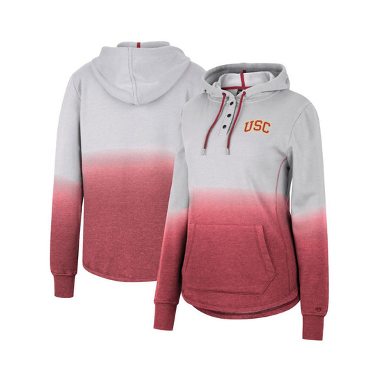Women's Gray, Cardinal USC Trojans Aurelia Dip-Dye Quarter-Snap Pullover Hoodie