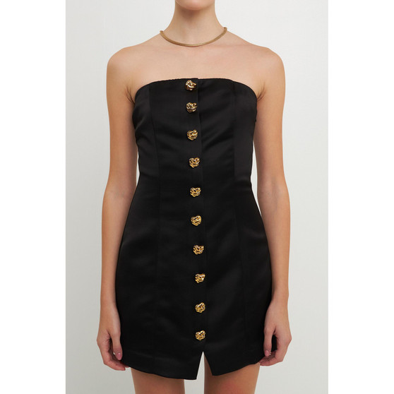 Women's Strapless Button Accent Mini