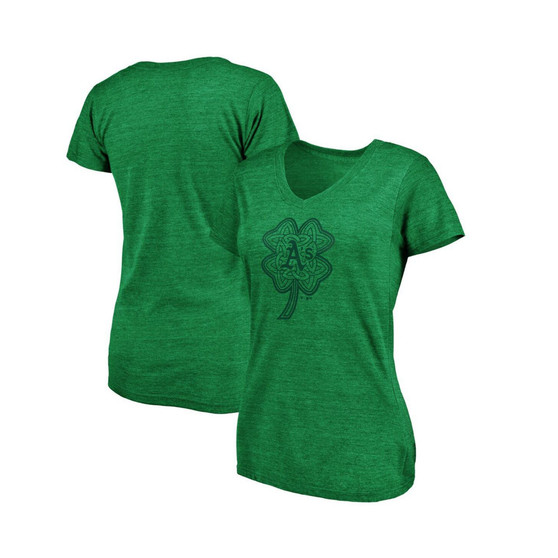 Women's Branded Heathered Kelly Green Oakland Athletics St. Patrick's Day Paddy's Pride Tri-Blend V-Neck T-shirt