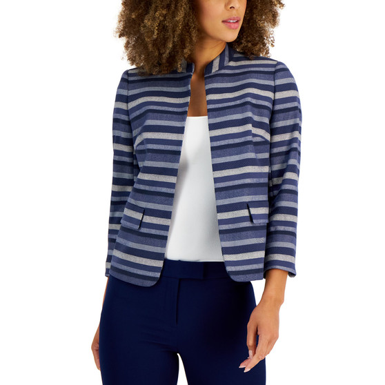 Women's Striped Band-Collar Jacket