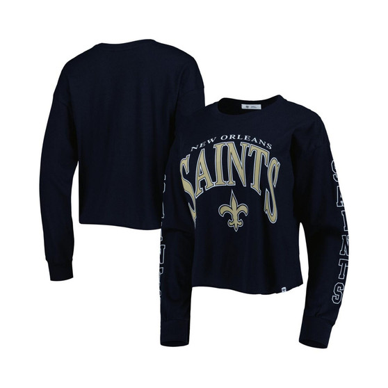 Women's Black New Orleans Saints Skyler Parkway Cropped Long Sleeve T-shirt