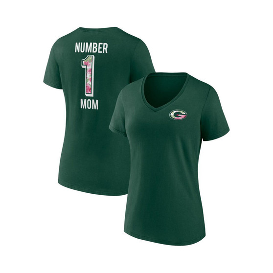 Women's Branded Green Green Bay Packers Plus Size Mother's Day #1 Mom V-Neck T-shirt
