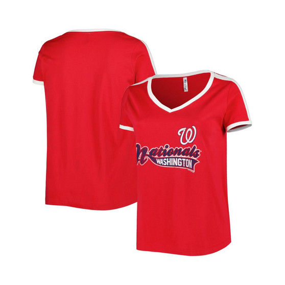 Women's Red Washington Nationals Plus Size V-Neck T-shirt