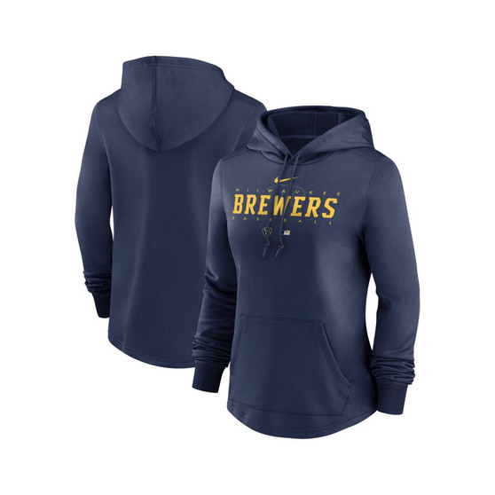Women's Navy Milwaukee Brewers Authentic Collection Pregame Performance Pullover Hoodie