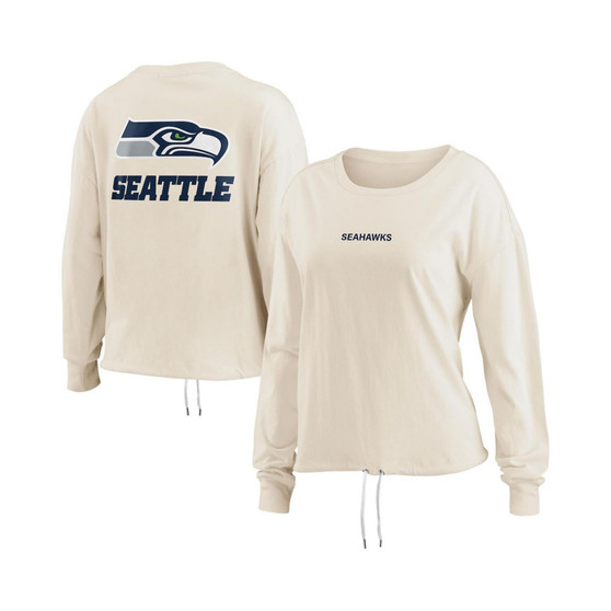 Women's Oatmeal Seattle Seahawks Long Sleeve Crop Top Shirt