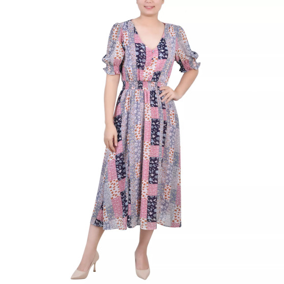 Petite Short Puff Sleeve Chiffon Dress