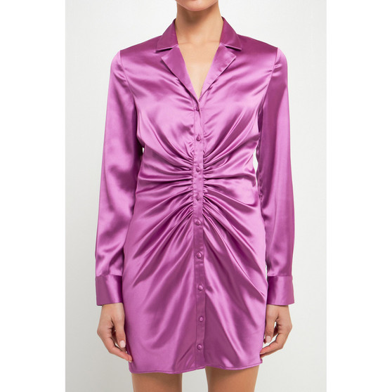 Women's Collared Satin Cinched Dress