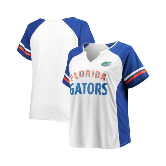 Women's White Florida Gators Plus Size Stripe Raglan Notch Neck T-shirt