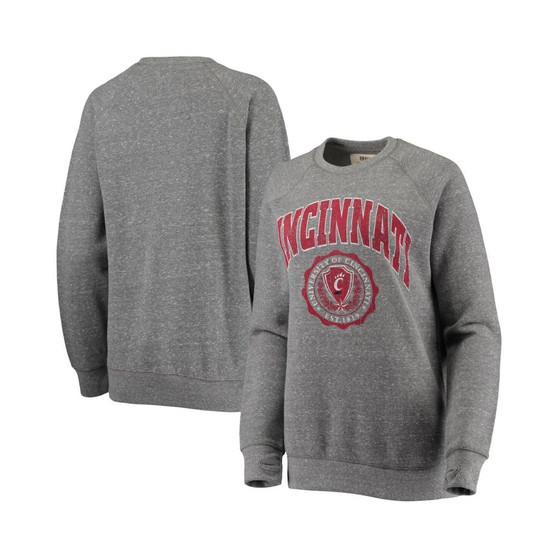Women's Heathered Gray Cincinnati Bearcats Edith Vintage-Like Knobi Raglan Pullover Sweatshirt