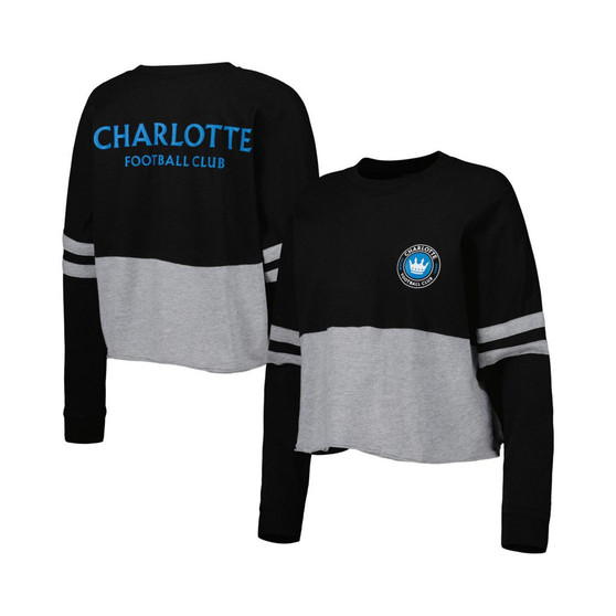 Women's Black Charlotte FC Cropped Retro Jersey Long Sleeve T-shirt