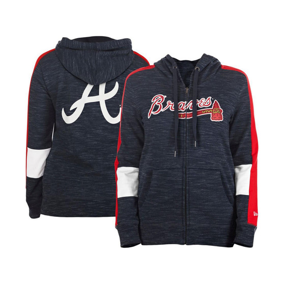 Women's Navy Atlanta Braves Colorblock Full-Zip Hoodie