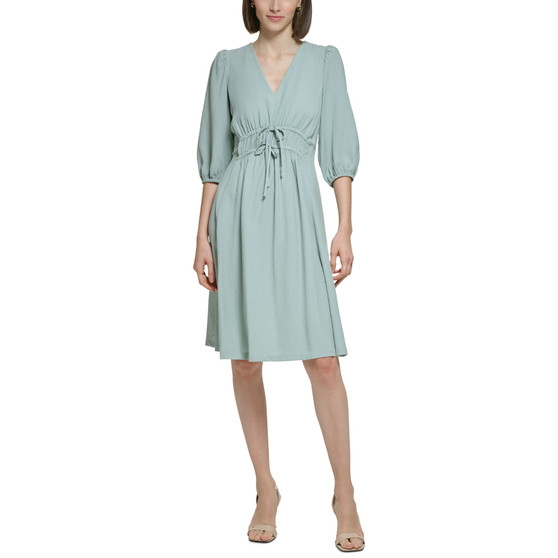 Women's V-Neck Puff-Sleeve A-Line Dress