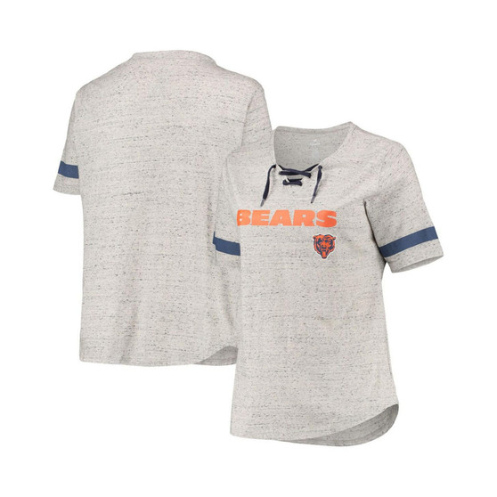 Women's Heathered Gray Chicago Bears Plus Size Lace-Up V-Neck T-shirt