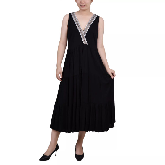 Petite Sleeveless Surplice Tiered Dress