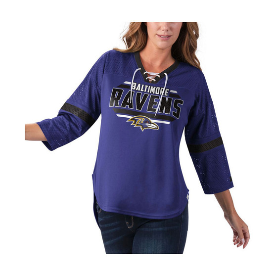 Women's Purple Baltimore Ravens Lead Game Lace-Up V-Neck 3/4 Sleeve T-shirt