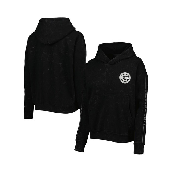 Women's Black Chicago Cubs Marble Pullover Hoodie