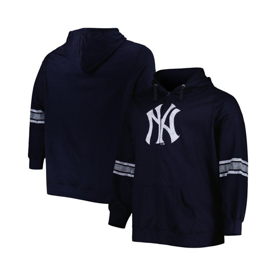 Women's Navy, Heather Gray New York Yankees Plus Size Front Logo Full-Zip Hoodie