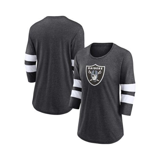 Women's Branded Heathered Charcoal Las Vegas Raiders Primary Logo 3/4 Sleeve Scoop Neck T-shirt