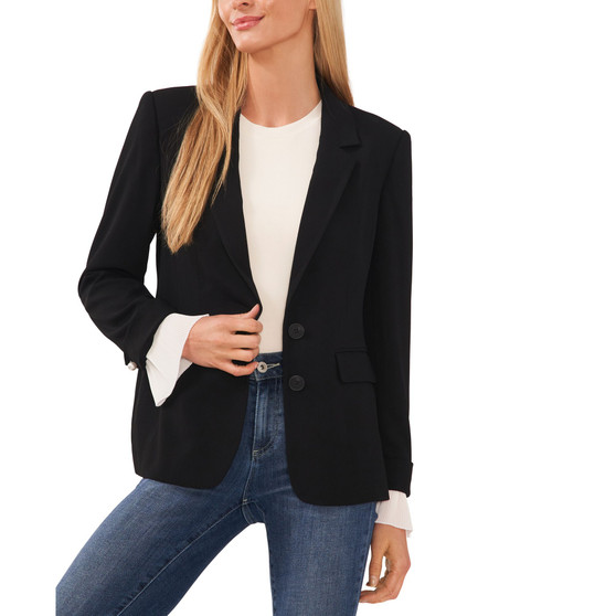 Women's Notched Collar Contrast Ruffled-Cuff Blazer