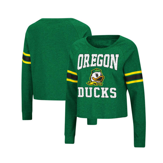 Women's Green Oregon Ducks Whimsical Striped Rhinestone Long Sleeve T-shirt