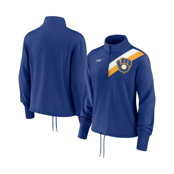 Women's Royal Milwaukee Brewers 1982 Cooperstown Collection Rewind Stripe Performance Half-Zip Pullover