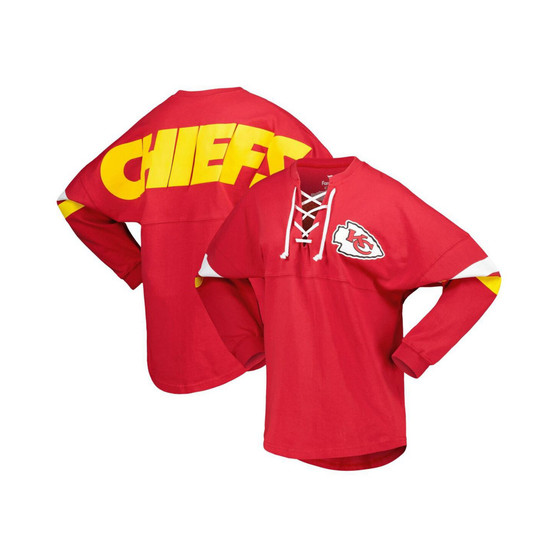 Women's Branded Red Kansas City Chiefs Spirit Jersey Lace-Up V-Neck Long Sleeve T-shirt