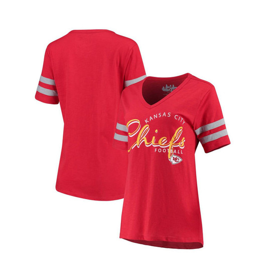 Women's Red Kansas City Chiefs Triple Play V-Neck T-shirt